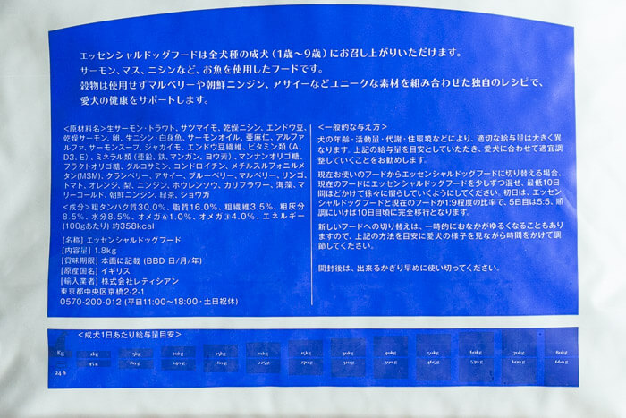 エッセンシャルドッグフードの原材料